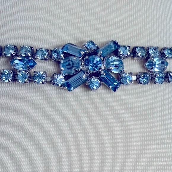 Vintage Light Blue Rhinestone Choker Necklace 1950’s - Picture 13 of 14